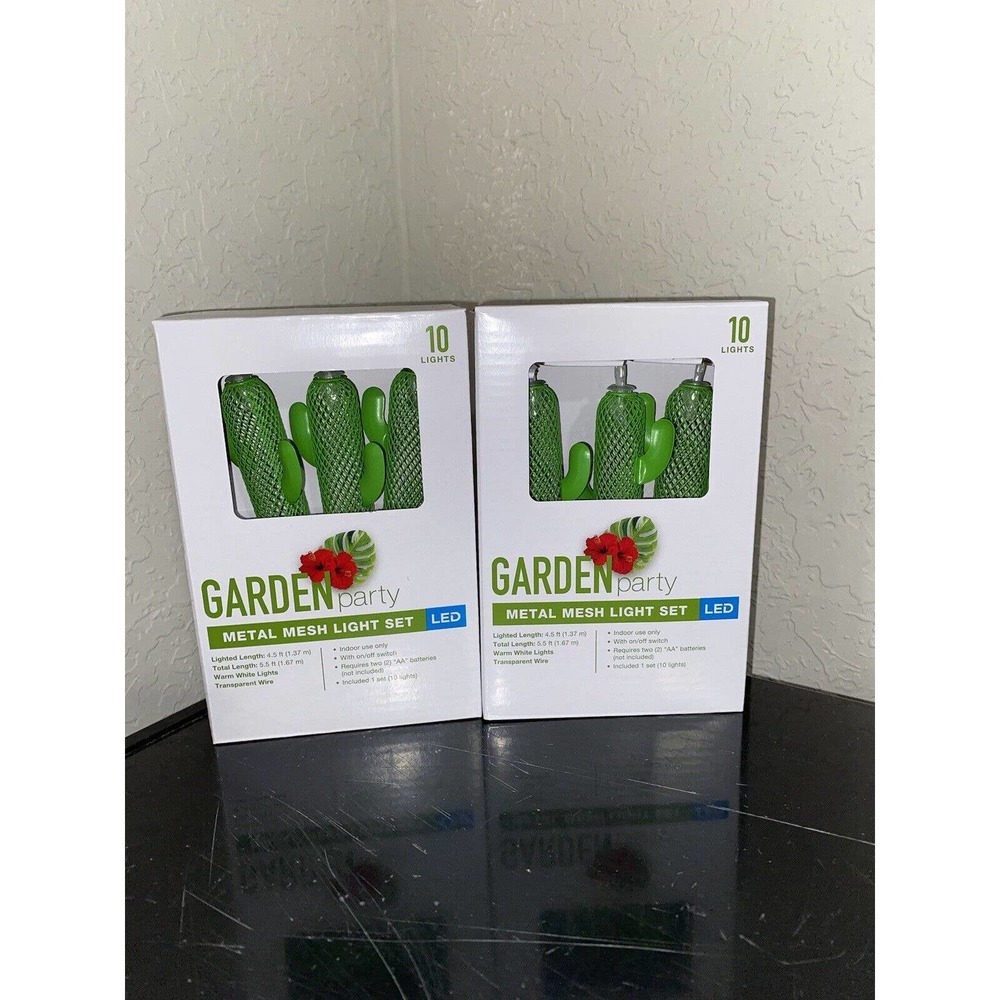 LOT OF 2 CACTUS INDOOR Light Set Metal Mesh LED Bat Op 5.5 Ft Each Safely Ship